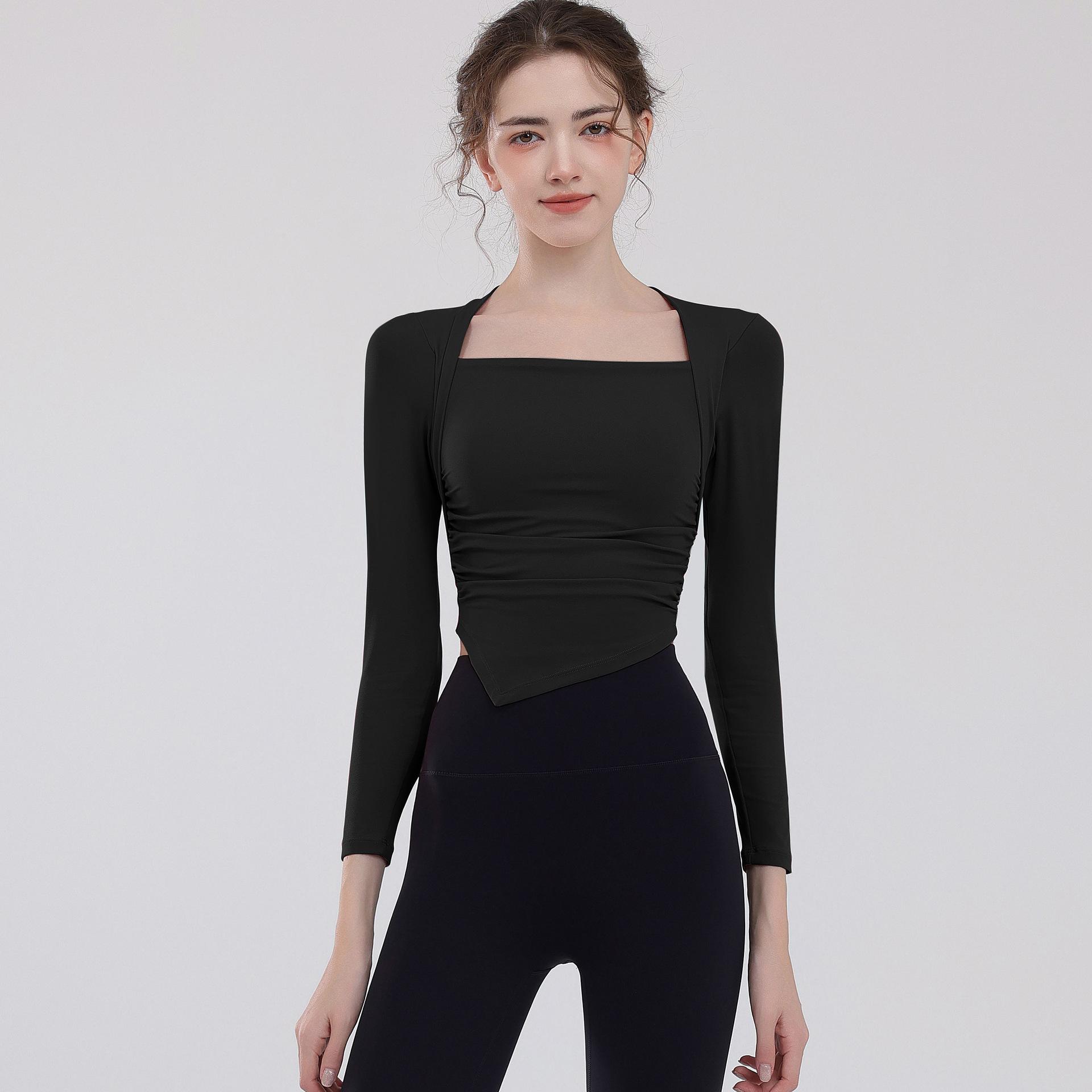 

New Quick-dry Long-sleeved Top With High Elasticity, Nude-like Feel, Back Hollow-out, Slim-fitting, Sports Fitness Wear For Women L чорний