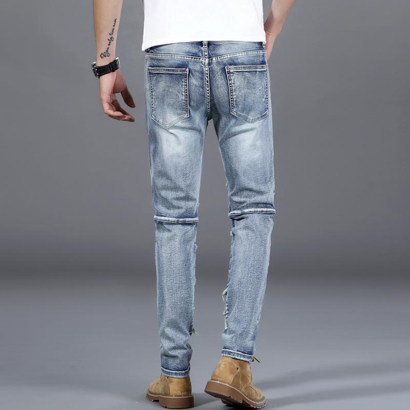 2024 New Motorcycle Jeans Men'S Trendy Brand Slim Fit Small Straight Tube High-End Elastic Pants With Cool Splicing