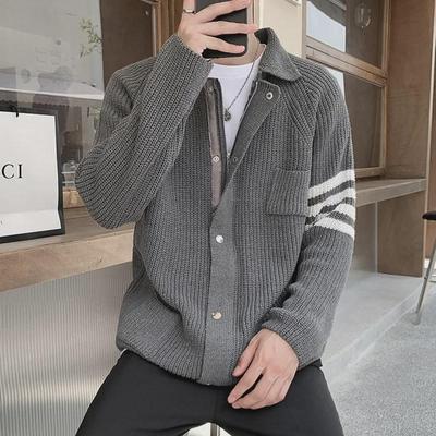 2024 Autumn Men's Retro Lapel Cardigan: Japanese & Korean Fashion Knit Sweater Trend