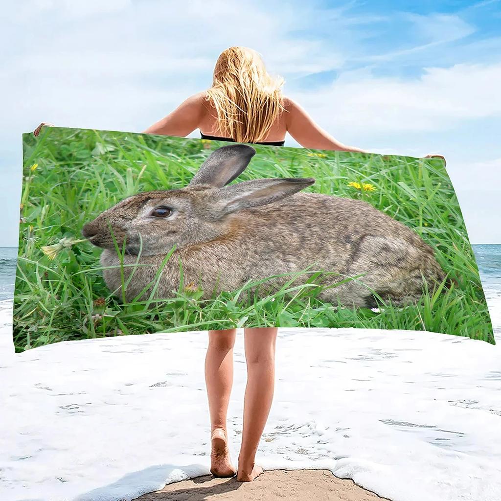 Süßes Kaninchen Badetuch Wildtier Strandtuch Mikrofaser Dusche Schnelltrocknend Schwimmabdeckung Badezimmer Reise Sport Spa Bar Handtücher