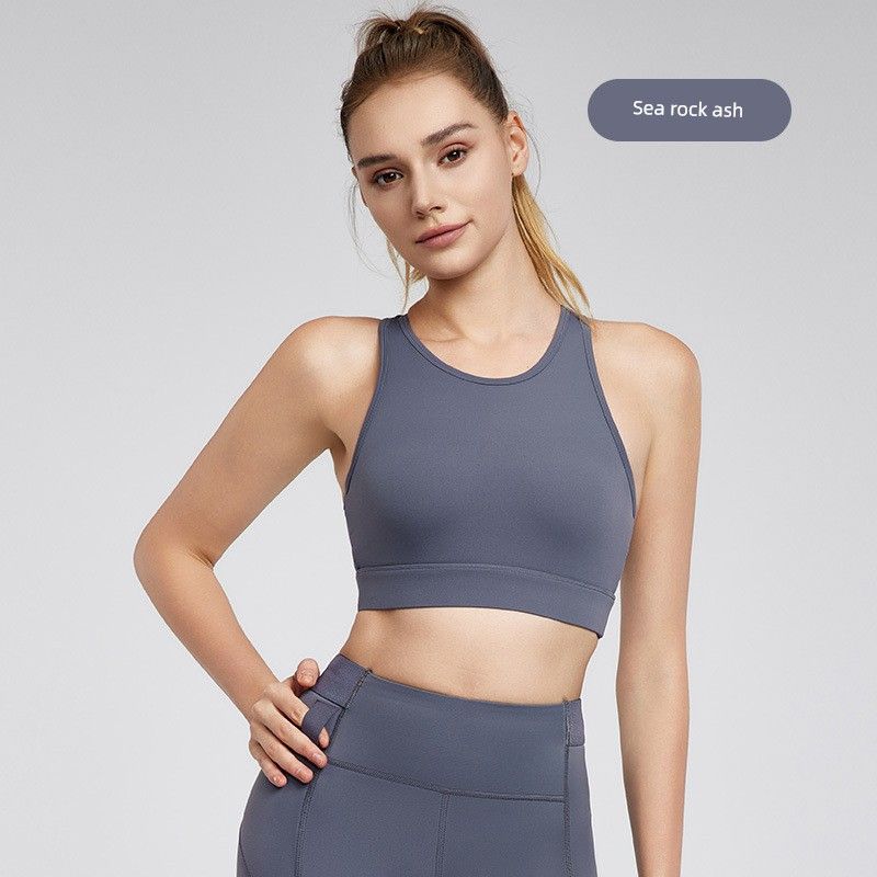 

Fixed Cup Sports Vest Women Fitness Leisure I-Shaped Beauty Back Cool Feeling Short Yoga Shockproof Running Push up Sea rock ash S