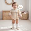 Baby Girls Fall Romper Solid Color Long Sleeve Round Neck Ruffled Jumpsuit with Bow Headband