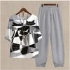 Sommer Lässige Zweiteiler Damen Locker Kurzarm T-Shirt High Waist Hose Print Outfits Damen Elegant Vintage Oberteil Hosenanzug