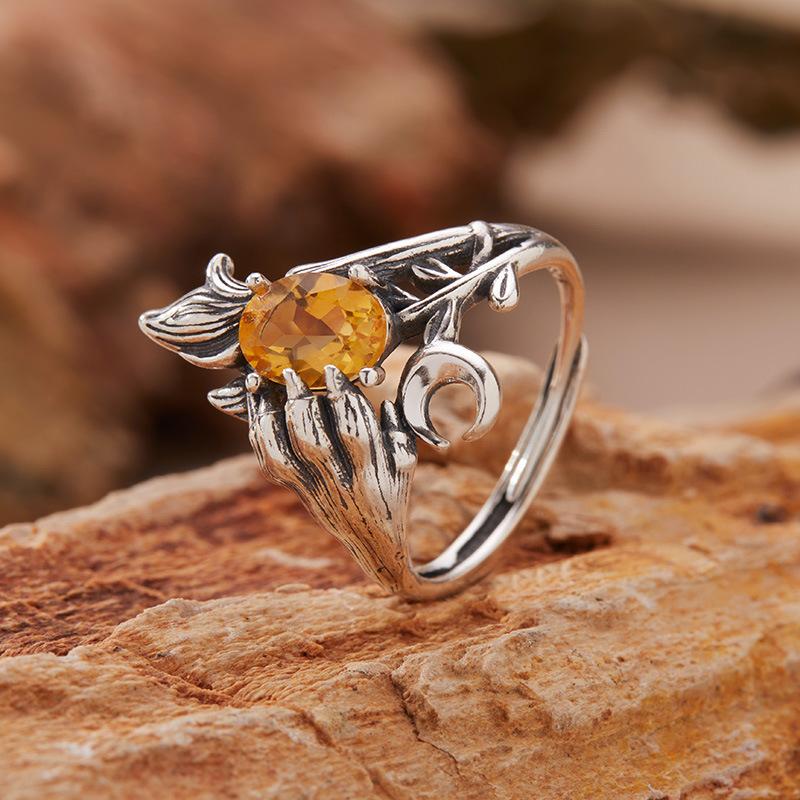 Demon Claw Natural Amethyst Citrine Topaz Garnet Ring Women'S S925 Sterling Silver Thai Silver Color Treasure Jewelry