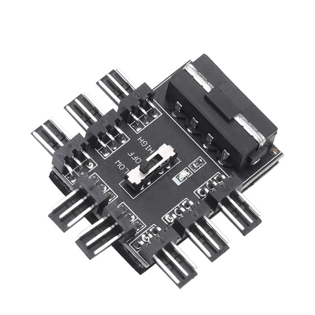4 Pin PWM Fan HUB Splitter Chassis Cooler Fan PC Strip Control Adapter Socket Temperature Controller Board