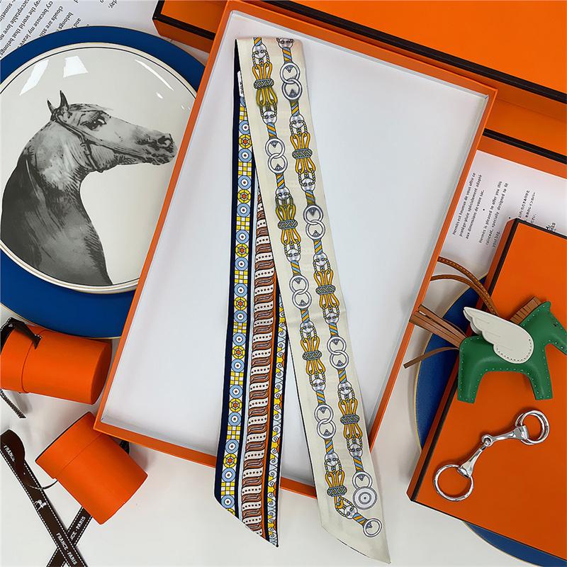 100% Silk High Quality Luxury Brand Scarf Women Headband Hair Band Foulard Tie Ribbon Neckerchief Skinny Scarves Accessories