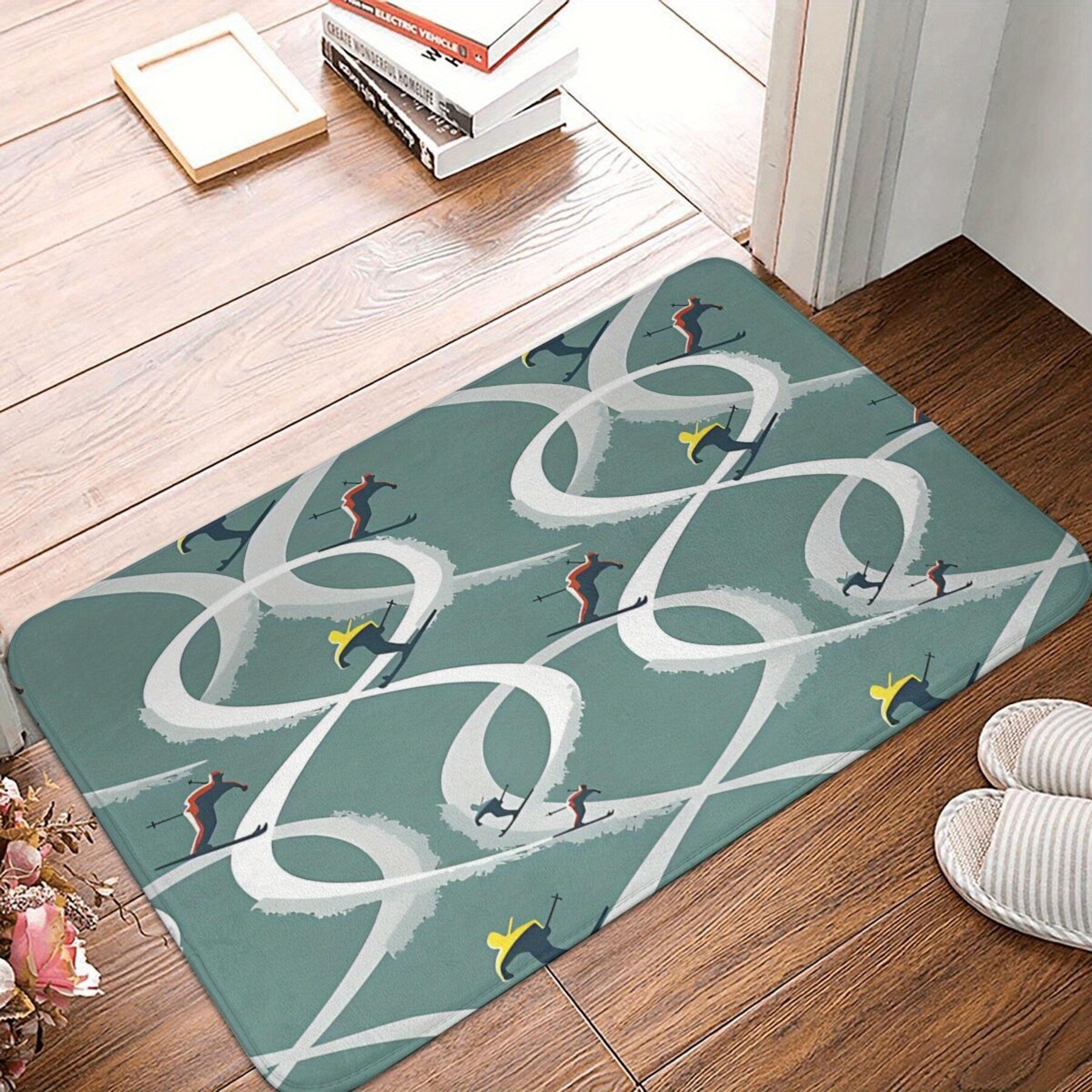 

Teal Background Mat with White Figure-Eight Curves and Abstract Human Silhouettes, Polyester Rug for Indoor Home Decor 40x60cm