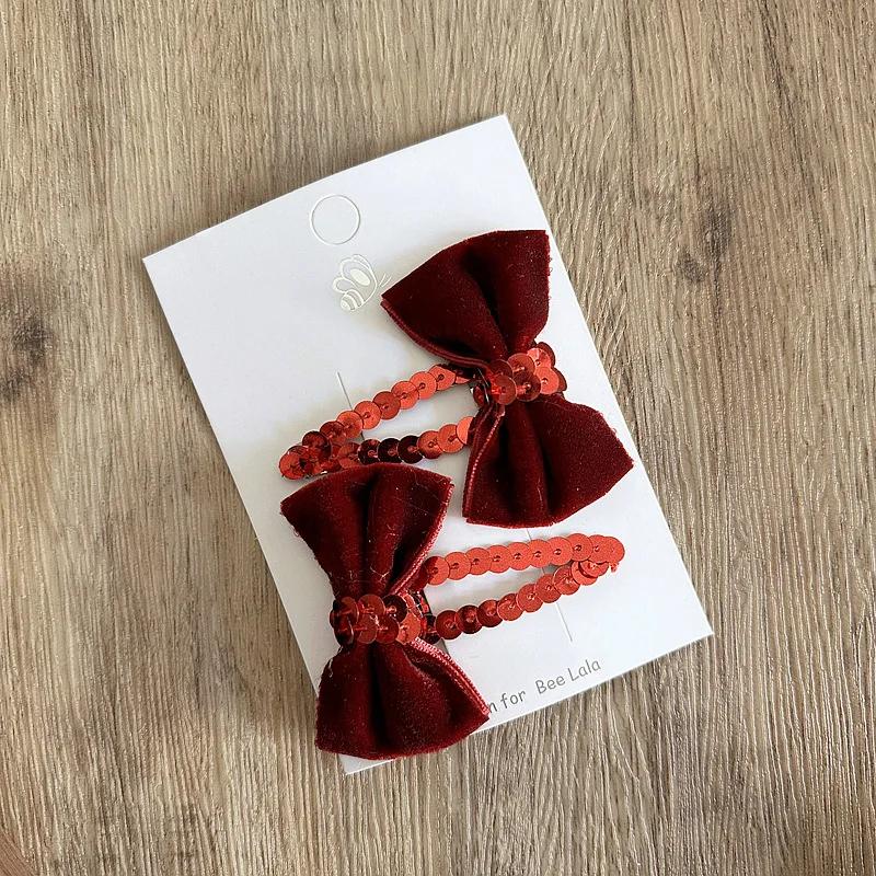 2pcs/set Red Color Baby Hair Clips New Year Christmas Series Bow Belt Toddler's BB Clip Sweet Fashion Princess Hair Accessories