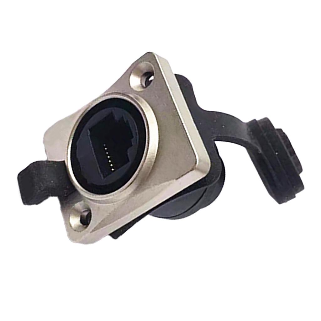 RJ45 Female Pass Through Connector with Cap Waterproof Stable Data Transmission Copper Industrial Network Socket Silver