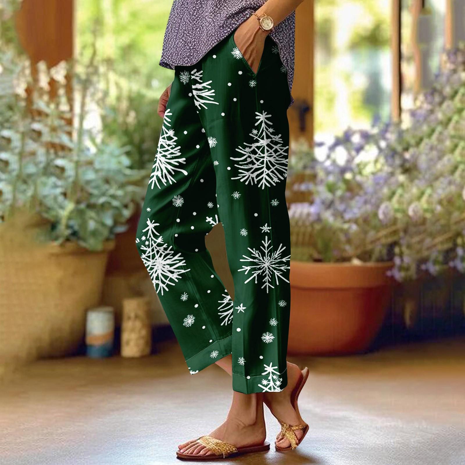 

Женские модные повседневные брюки с прямыми карманами и эластичной талией с рождественским принтом M