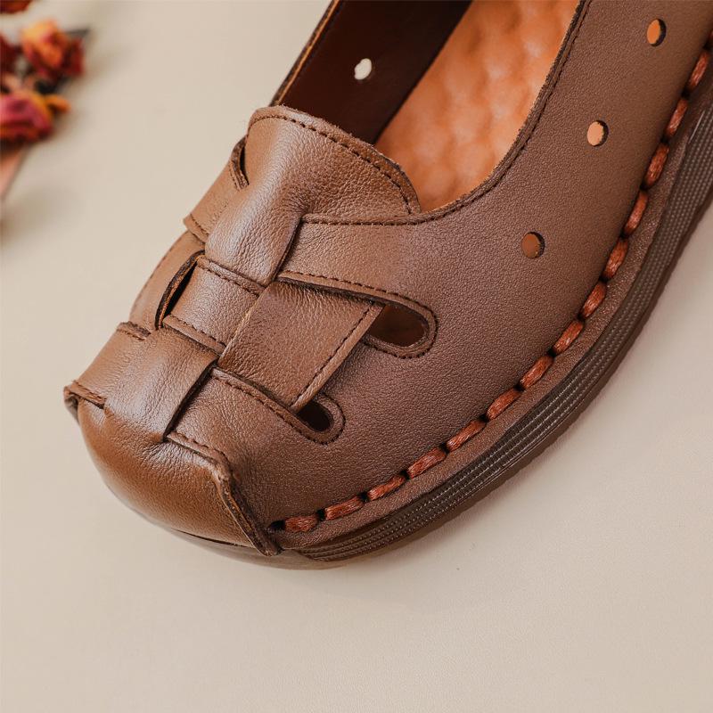 Women's Retro Cowhide Wedge Sandals - Summer Soft Sole Genuine Leather Platform Shoes