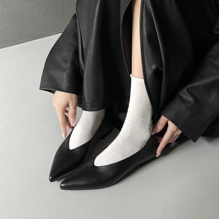 Obrovské měkké~ jednoduchý styl špičaté baleríny kožené jednoboty dámské 2025 podzim nové všestranné plochý podpatek pracovní boty