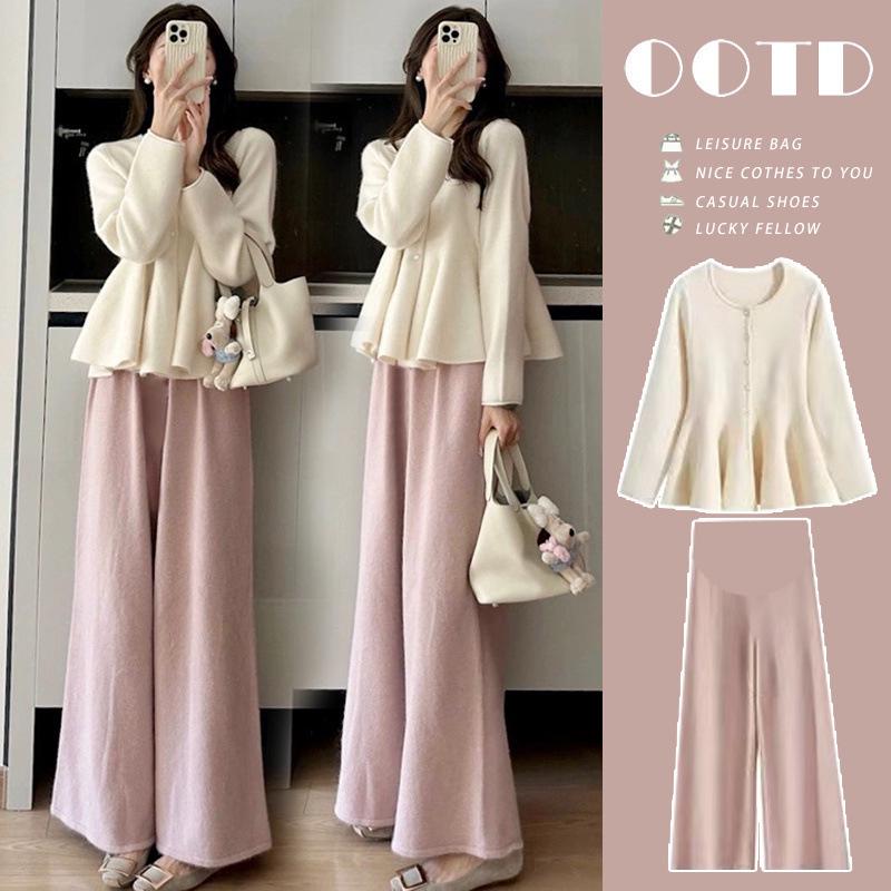 

Autumn/Winter Knitted Sweater & Maternity Wide-Leg Pants Set XL