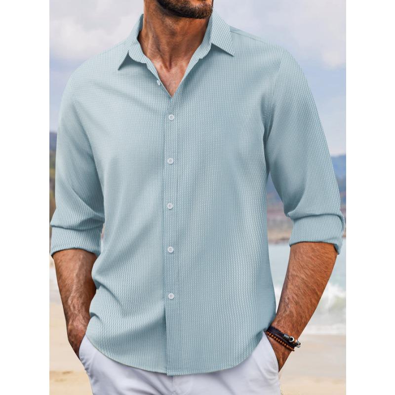 

Весенне-осенняя однобортная мужская рубашка с длинным рукавом и лацканами XXXL