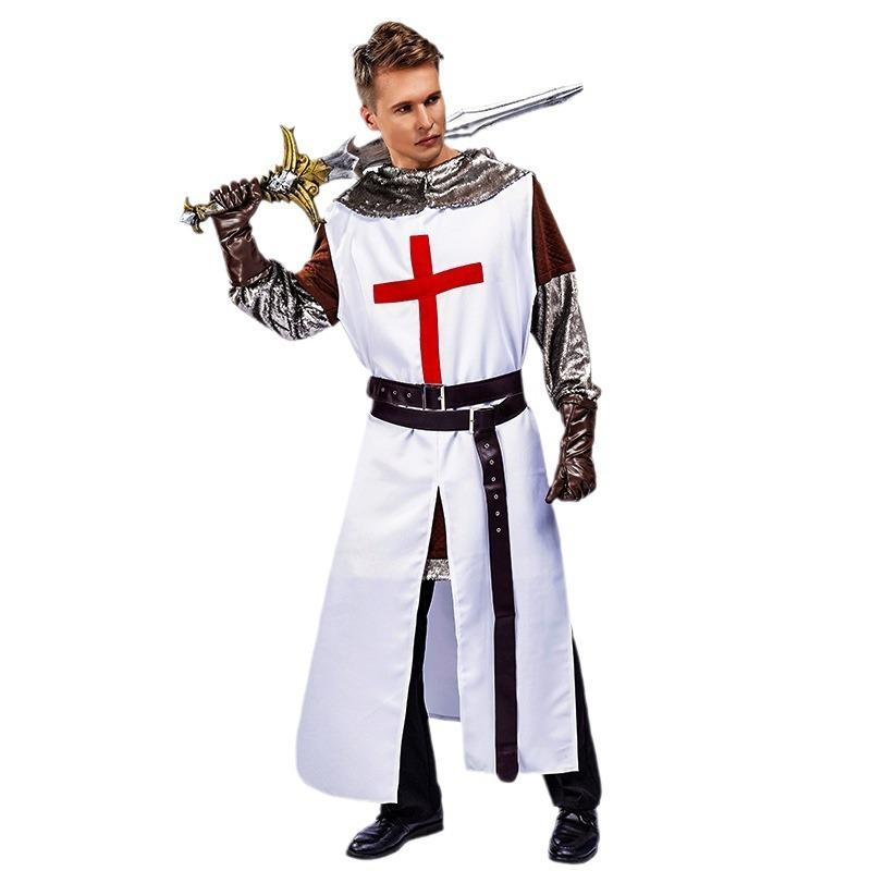 Halloween Adult Men's European Medieval Crusader Knight Jazz Costume, Big Male Samurai Stage Costume