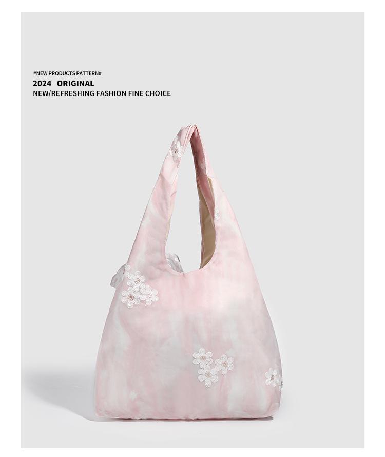 2025 Bow Art Lace One-Shoulder Large Canvas Tote Bag