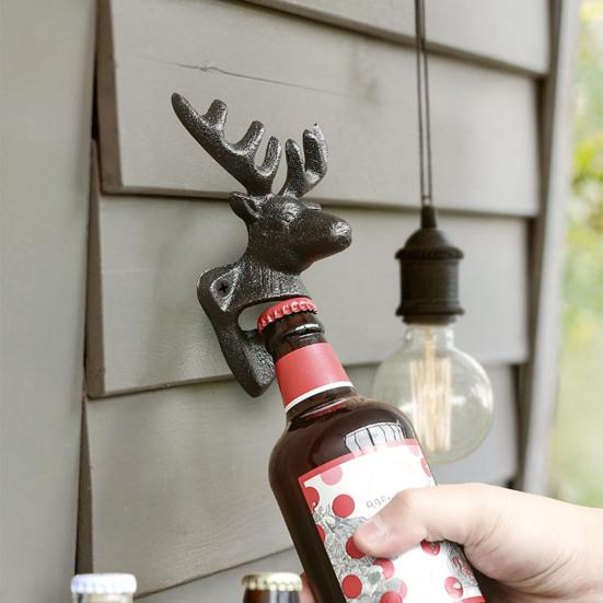 Yousheng Elk Cow Head Bottle Opener, Wall Mounted Beer Cap Remover, Rustic Iron Opener for Home Bar, Industrial Decor