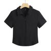 Women's Korean Style Slim-Fit High-Waisted Short-Sleeved Stretch T-Shirt with Turn-Down Collar - Summer 2026 Collection