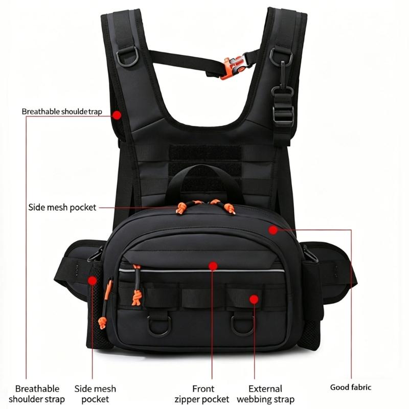 Scratchproof Bag Multiple Compartment Chest Pack Splashproof Backpack with Reflective Strips Portable Fishing Chest Bag