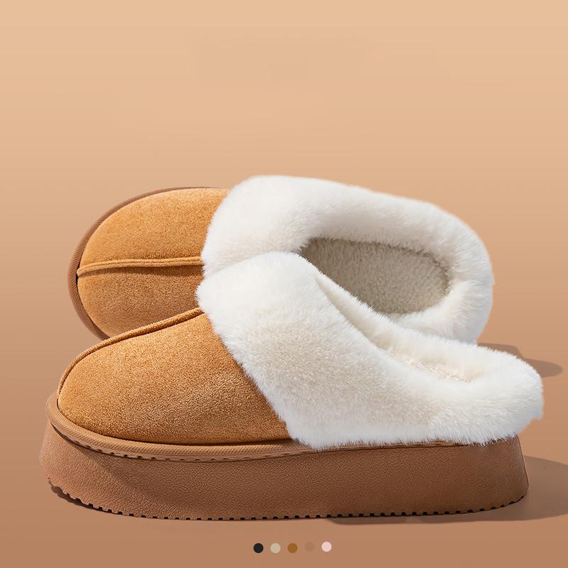 Plush Slippers 4cm Platform Sole Non-Slip Indoor Outdoor Warm House Shoes Unisex Winter Home Comfort Fur Lined