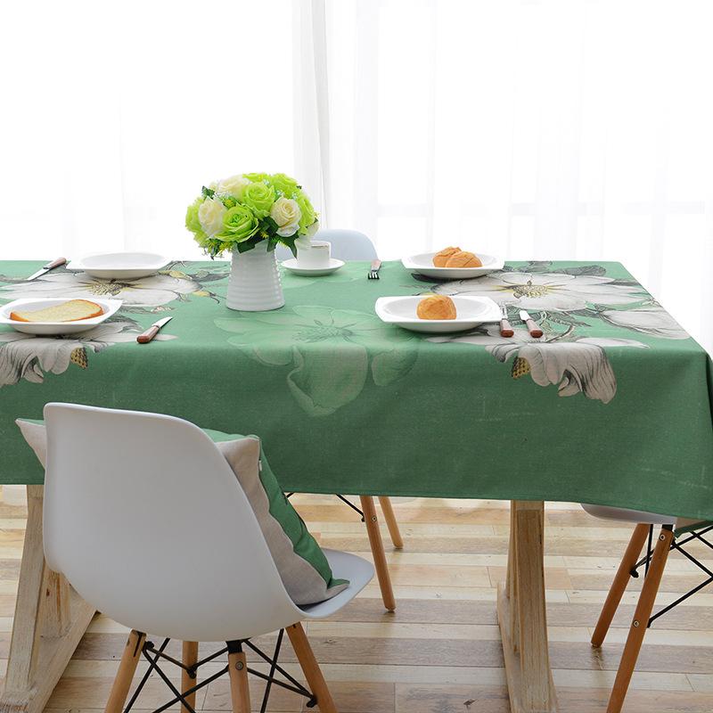 Green White Flowers Print Decorative Table Cloth Cotton Linen Fresh Tablecloth Dining Table Cover For Kitchen Home Room Decor