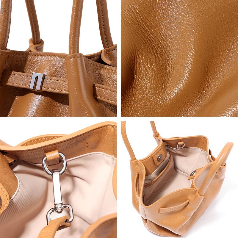 Modische Damentasche Neue Echtes Leder Damentasche Große Kapazität Plissierte Gemüsekorb-Tasche Nischen-Temperament Ein-Schulter-Handtasche