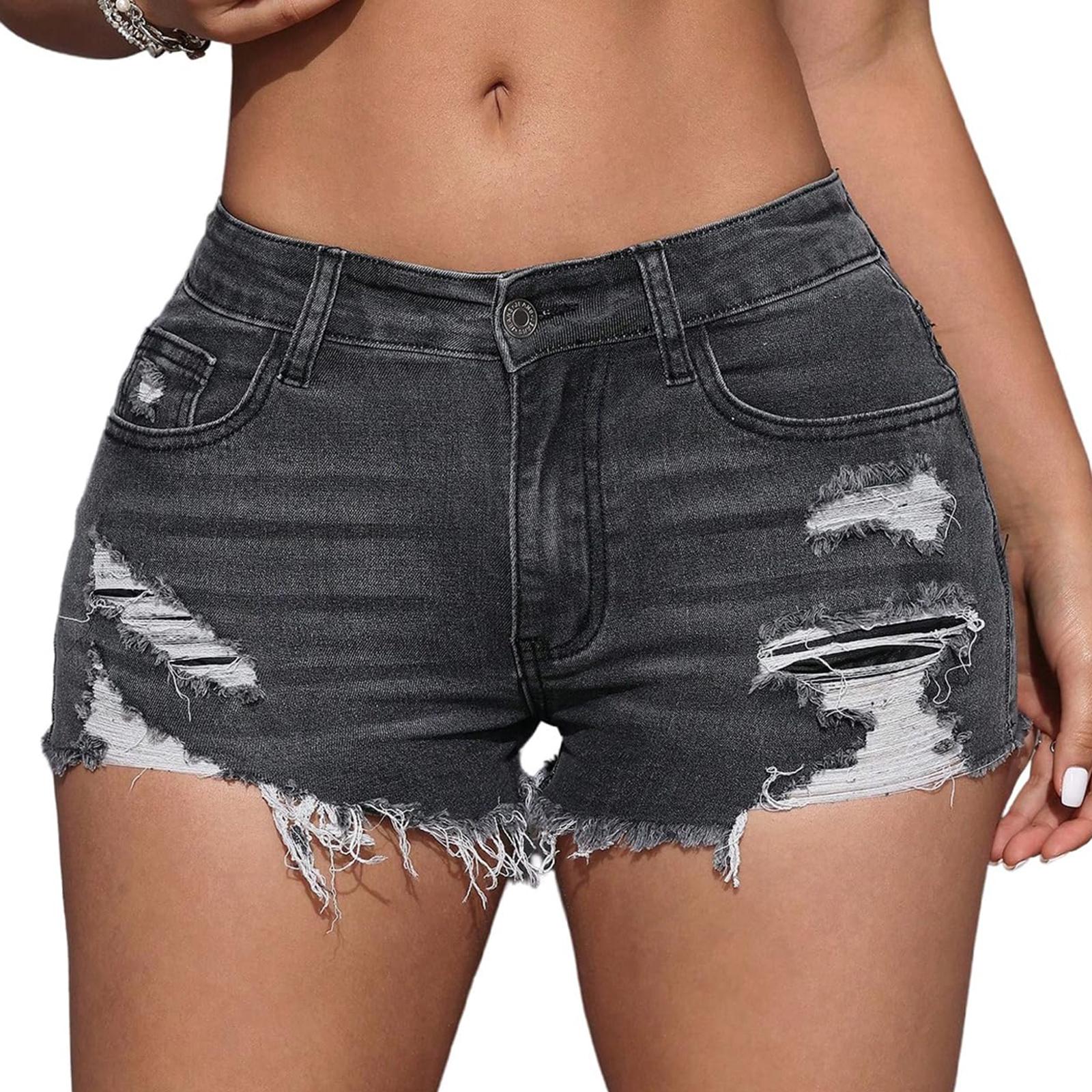 

Women High Waisted Baggy Wide Leg Denim Shorts Casual Jean Shorts L чёрный