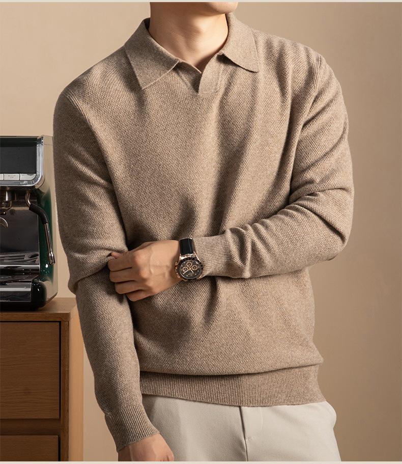 Men's Seagull Neck Cashmere Sweater Base Layer with Turn-Down Collar