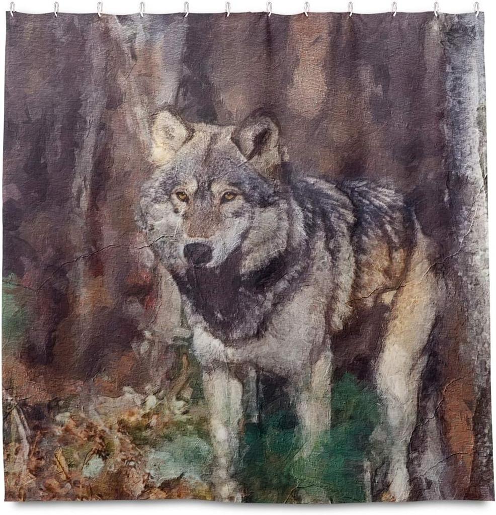 Funny raccoon shower curtain, animal themed pattern printed durable waterproof shower curtain bathroom decoration, 12 hooks