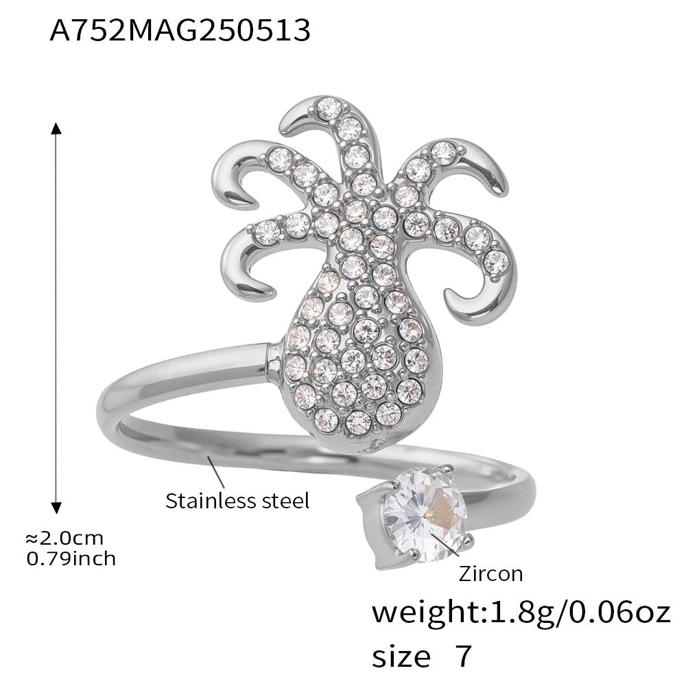 

Ocean Theme Rings In Stainless Steel 18k Gold Plated With Shiny Zircon Seahorse Octopus Shell Adjustable Open Ring For Women Adjustable