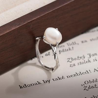 Natural Pearl Ring Female Elegance Sweet Temperament Versatile Ring Opening Design Hand Jewelry