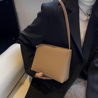 Einfache PU-Leder Damen Umhängetasche Herbst High-End Retro Unifarbene Messenger Bags Klassische Büro Dame Pendler Unterarmtasche