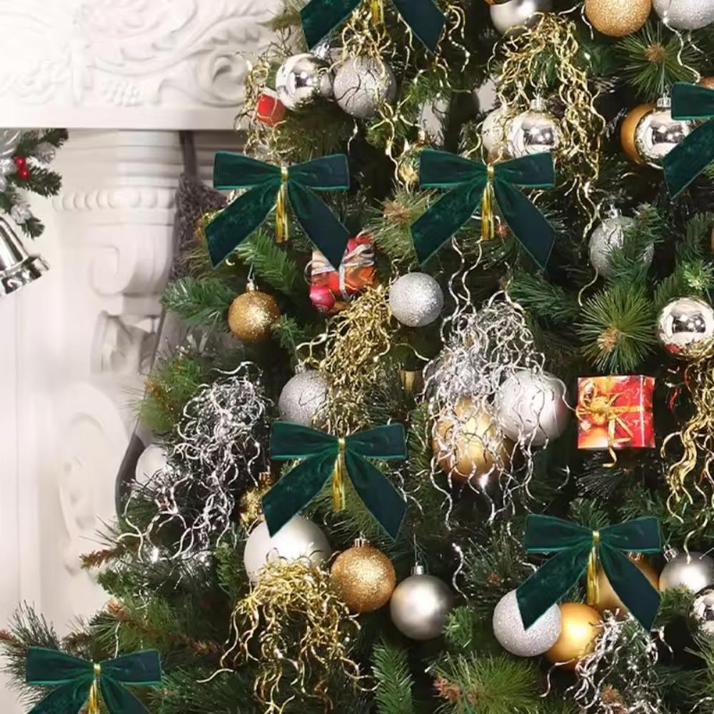 24PCS Small Red Velvet Christmas Bows Rustic Garland Ornament Home Decoration Gift Wrap Bow  Wreath