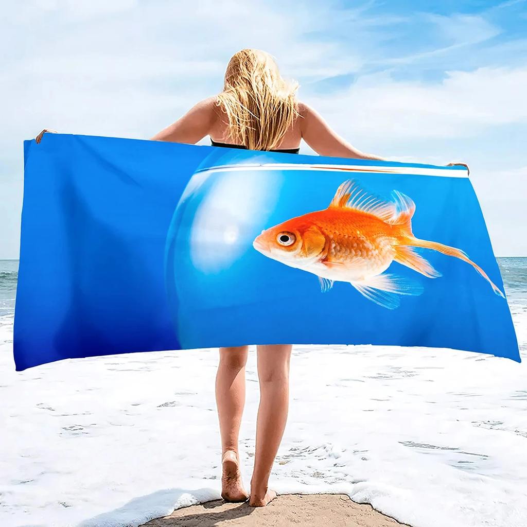 Vibrant Goldfish Bath Towel - Ocean Life Design, Soft Absorbent, Perfect for Summer Relaxation, Adds Color to Your Beach Days