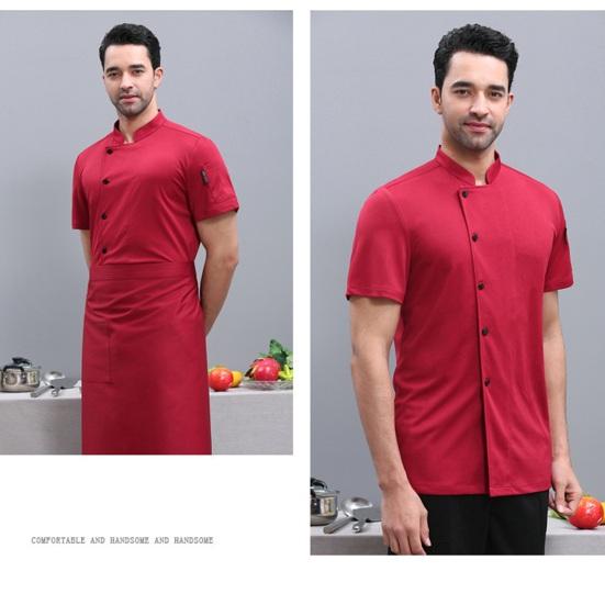 Unisex Chef Shirt Kitchen Single-breasted Short Sleeve Stand Collar Stain-resistant Loose Kitchen Bakery Restaurant Canteen Waiter Top Cook Uniform