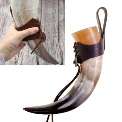 Leather Horn Cup Holder with Adjustable Belt Coffee Drinking Mug Cover Sleeve Practical Beverage Holsters for Travel
