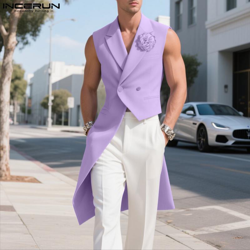 INCERUN Men Sleeveless Flower Casual Irregular Thin Long Vest Waistcoats