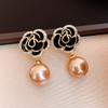 Silver Needle Retro Hong Kong Style Zircon Dripping Oil Flower Pearl Earrings Stud Earrings Temperament Earrings Women