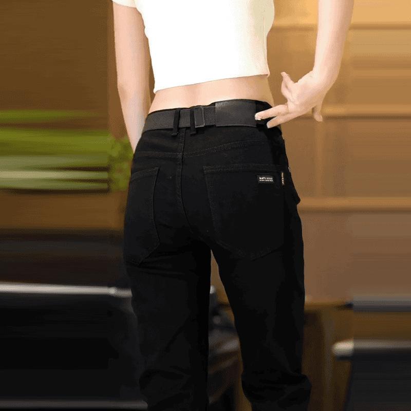 JYL Джинсы мужские черные универсальные прямые эластичные повседневные брюки минимализм 31