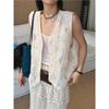 Johnature Summer French-Style Bohemian Embroidered Hollow Handmade Feel Sleeveless Top For Women