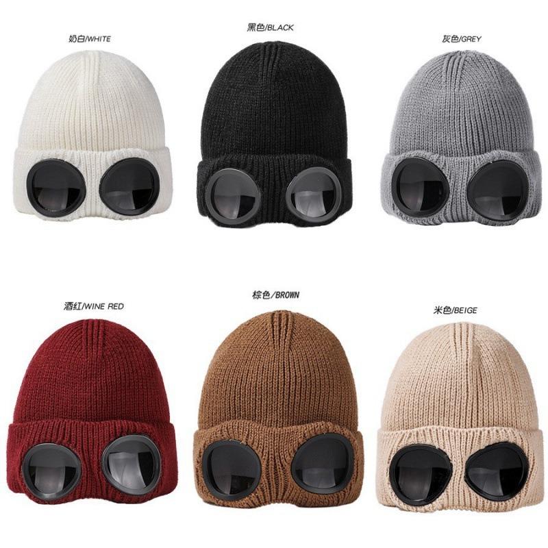 Hat Autumn and Winter Men's and Women's Windproof Glasses Fleece Ski Knitted Hat Warm Wool Hat