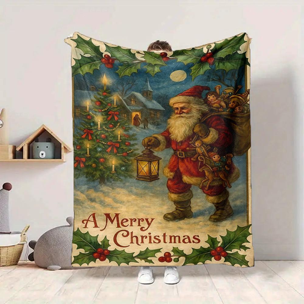 1Pc Vintage Christmas Blanket Soft And Comfortable Casual Warm Camping Travel Christmas Halloween Gift M91733