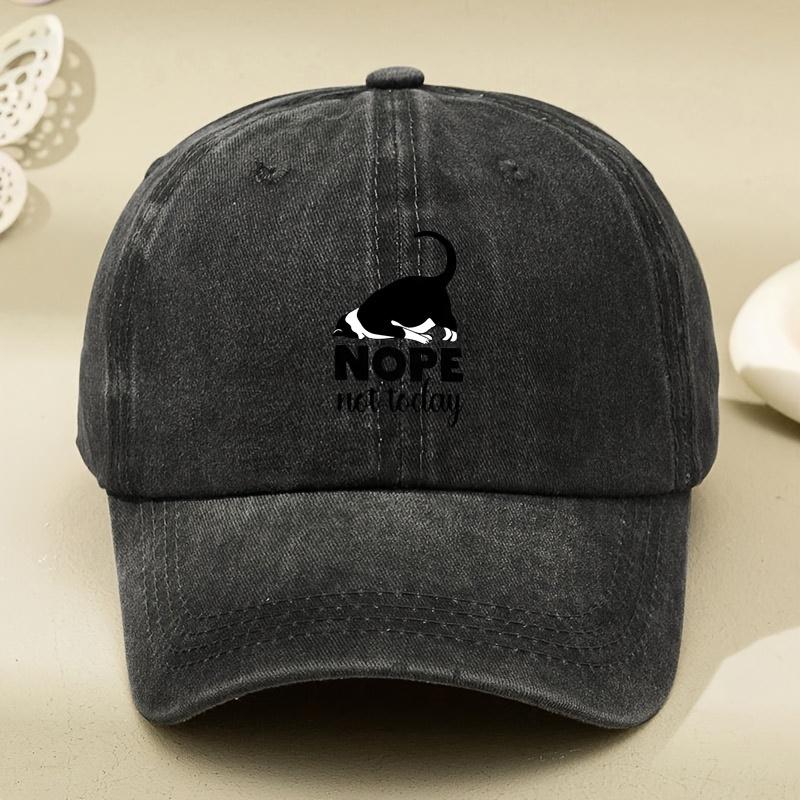 [Black Cat Baseball Cap] Adjustable Breathable Black Cat "Nope" Cartoon Print Baseball Cap | Vintage Washed Soft Top, Sun Hat Fo