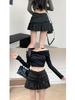 2025 Herbst-Winter Damen Retro Gestreifte Kordelzug Schichtrockhose mit Elastischem Bund
