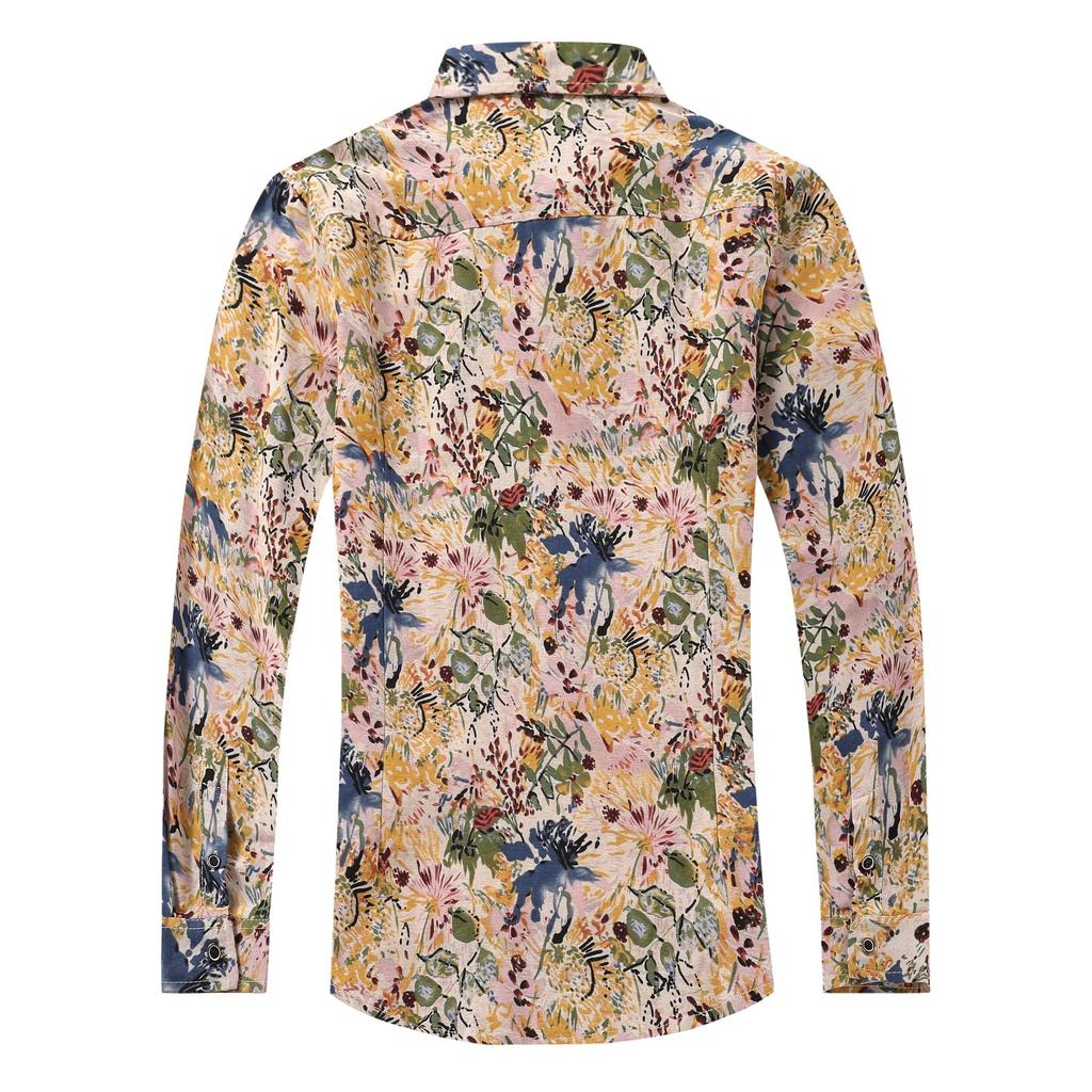 CEEN Long Sleeve Aloha Shirt with Vivid Breathable Cotton and Stylish Top for and Casual Plus Sizes Men's All-Over Print, Linen, Commuting, School,