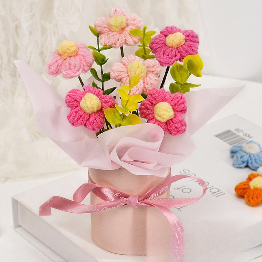 Fertiger Häkelblumenstrauß Sahnetörtchen Blume Handgemacht Künstliche Blumen Deko Gestrickter Blumenstrauß