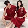 Newlywed Couple Pajamas Summer Cotton Suit Festive Men's and Women's Natal Year Thin Burgundy Loungewear