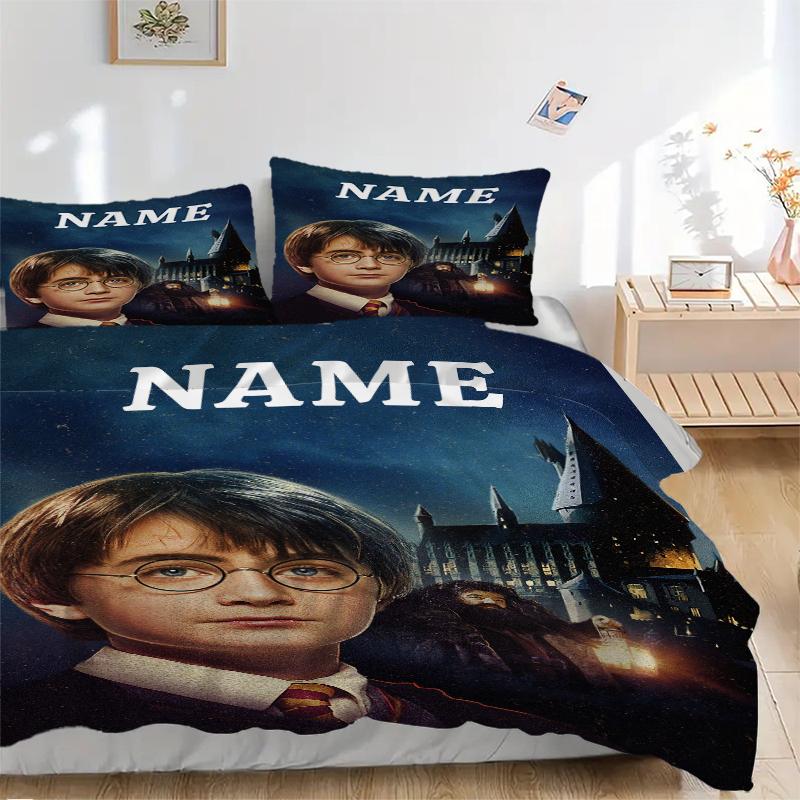 Custom Name Cartoon Harryl Bedding 3 Piece Set HD Print Duvet Cover Pillowcases for Teens Adult Bedroom Decoration