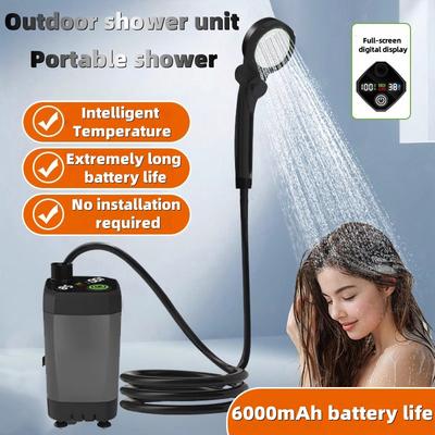 Tragbare Dusche für Camping 6000mAh Wiederaufladbare Campingdusche mit Duschkopf Intelligentes LED-Display Elektrische Duschpumpe