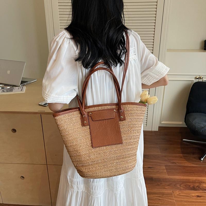 Straw large-capacity bag women's new trendy fashion woven handbag crossbody shoulder bag bucket bag